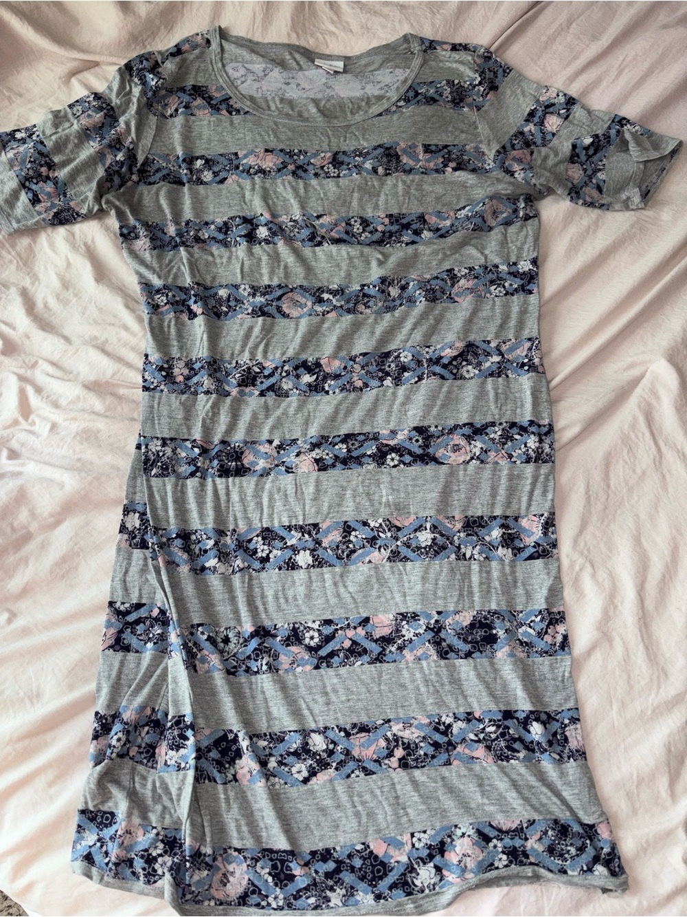 LuLaRoe Grey Dress with Navy and Pink Floral Stripes